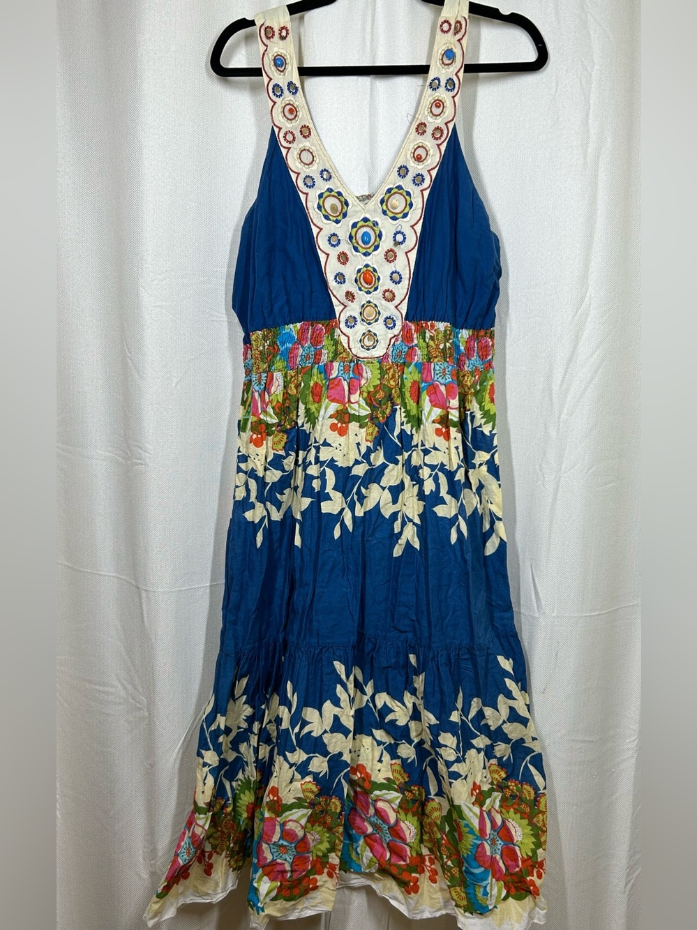 Mint Green Floral Smocked Dress Size 2X Beaded Embroidered Plus Size Women’s